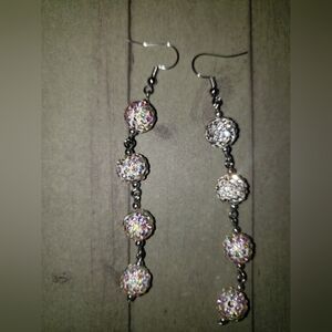 Long white sparkle dangle earrings handmade